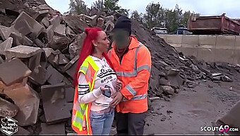 German Redhead Gets Seduced By A Strange Worker For Rough Sex In Public