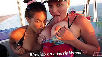 Unmissable Outdoor Experience: Teen And Milf In A Daring Double Deepthroat On A Ferris Wheel