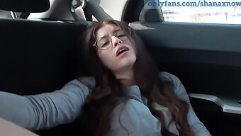 Adorable Brunette Teen Masturbates To Climax In A Car