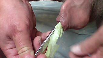 Foreskin Play With A Unique Combination Of Spring Onion And Scissors