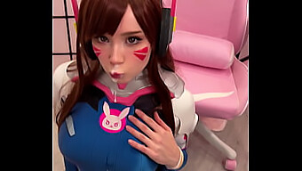 Brunette Babe With Big Boobs Cosplays As D.Va From Overwatch And Gives A Blowjob And Receives A Facial