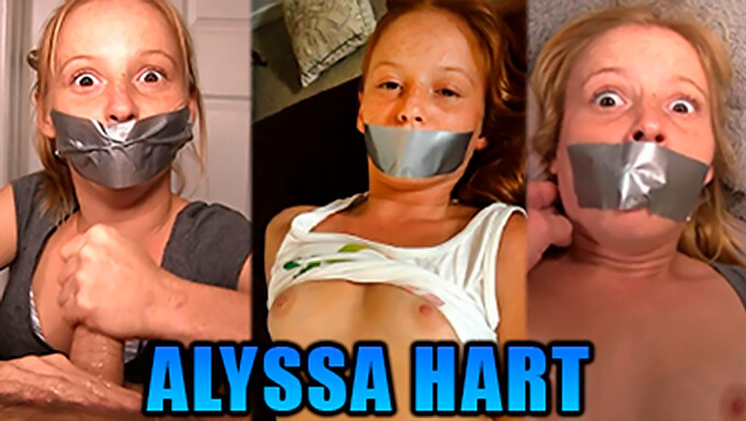 Alyssa Hart, en liten rödhårig, är gaggad med gaffatejp i tre heta videor med bondage och gagplay