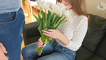 Gifted Flowers, Lost Virginity, And Received Creampie During Blowjob Session With A Tight-Bodied Teen