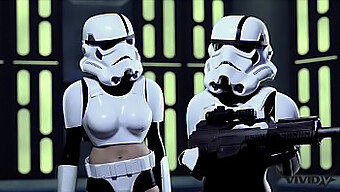 Threeway fun with Stormtroopers and a horny Wookiee in a cosplay threesome