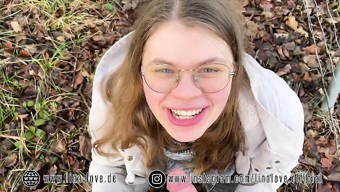 German teen gives first outdoor blowjob in POV